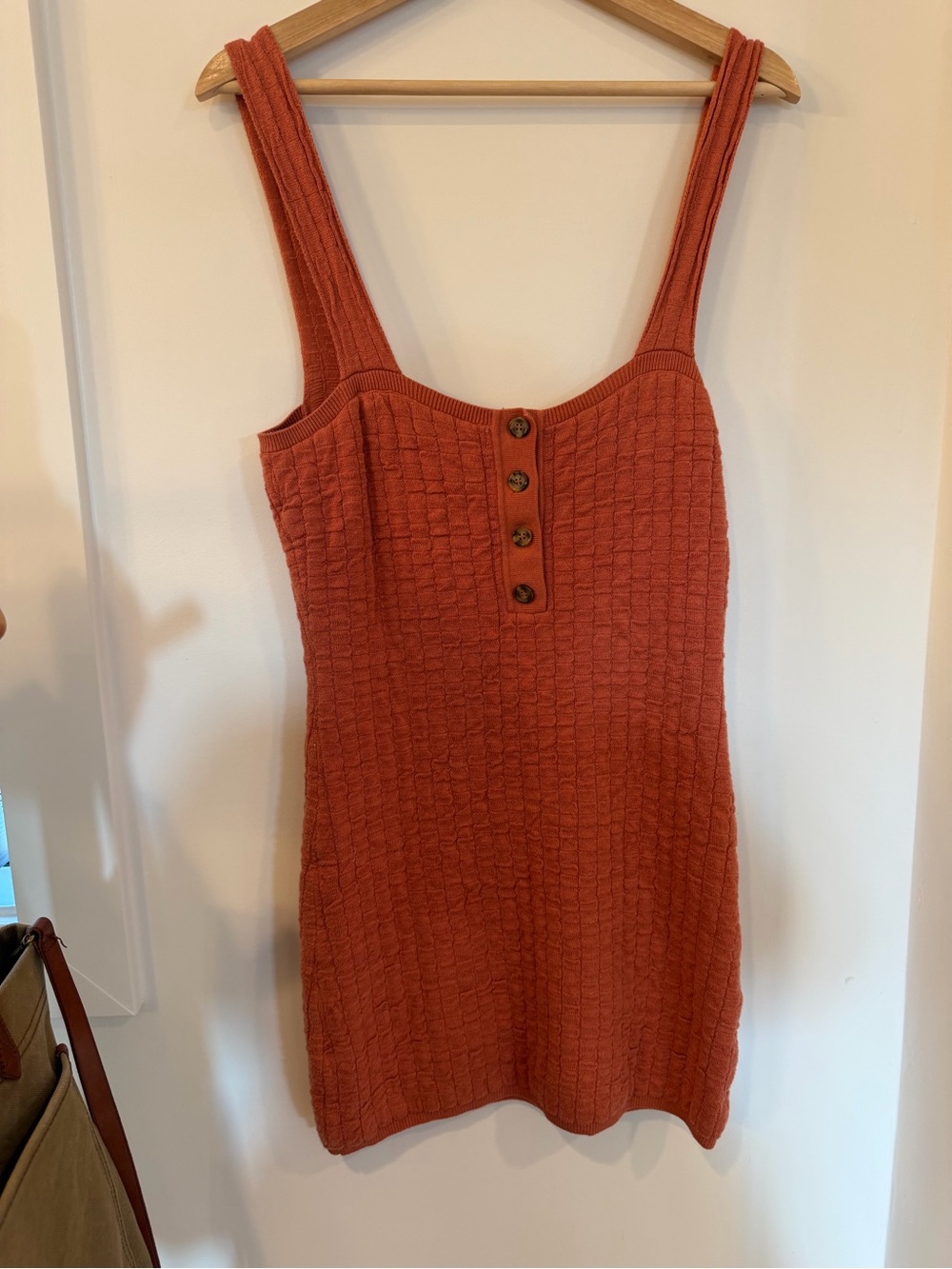 Sleeveless Knit Mini Dress in Rust with Button Front - Picture 1 of 5